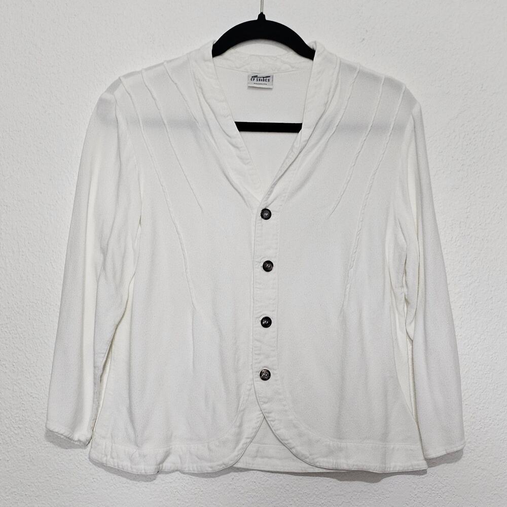 CP Shades White Rayon Cardigan Button front Women Medium V Neck Lagenlook